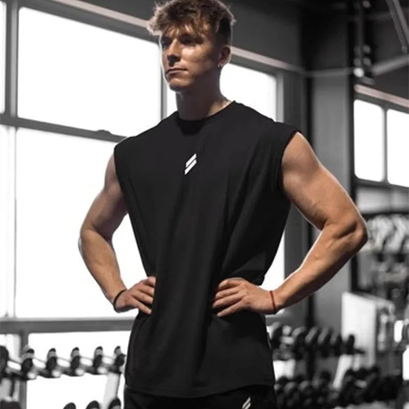 Summer Fitness Sports Tank Top Men's Breathable Loose Fit Training Sleeveless T-shirt Quick Drying vest male Fitness Clothing - KHOY