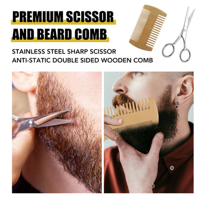 Beard Growth Kit For Men Barbe Hair Enhancerbeard Essential Oil Moisturizing Wax Growth Roller Comb Styling Scissors Beard Care - KHOY