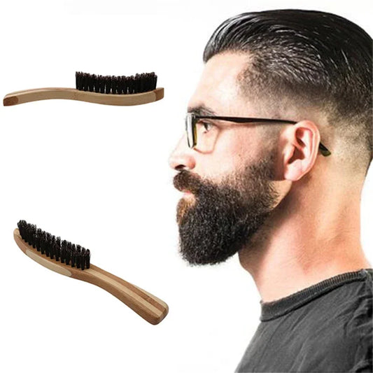 Beard Brush Boar Bristle for Men's Mustache Shaving Comb Face Massage Facial Hair Cleaning Brush Beech Long Handle - KHOY