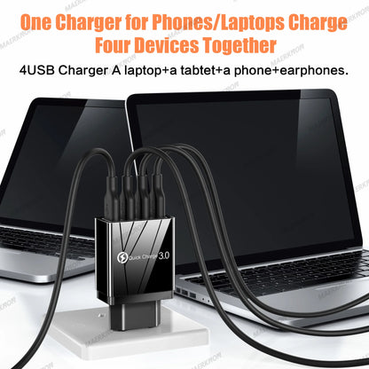 3A USB Charger 4 Ports USB Quick Charge 3.0 EU US Plug For iPhone Samsung Xiaomi Poco Fast Charging Mobile Phone Charger Adapter - KHOY