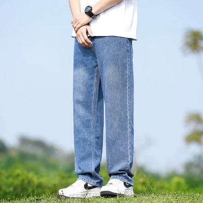Men's Straight-Leg Jeans, Minimalist for All Seasons, Loose with Drape, Narrow-Wide Leg, Retro Casual Long Pants, Sizes 28-38 - KHOY