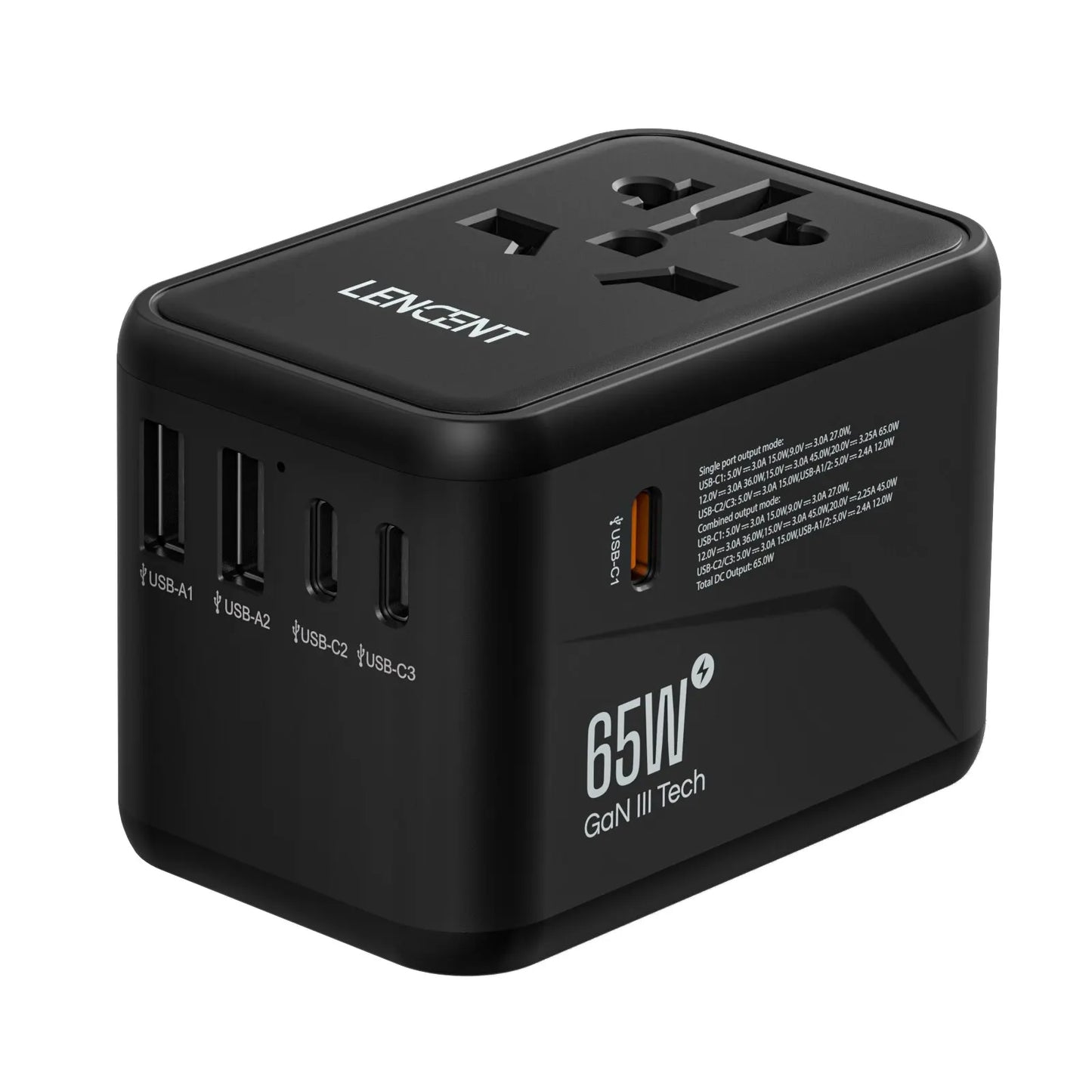 LENCENT 65W/100W GaN International Travel Adapter with 2USB 3 Type C GaN Fast Charging Adapter with EU AU US UK Plug for Travel - KHOY