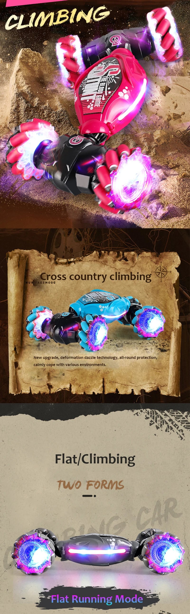 New 4WD RC Car Climbing Stunt LED Electric Cars Gesture Induction Deformation Twist Remote Controlled Car Electronic Toys Gifts - KHOY