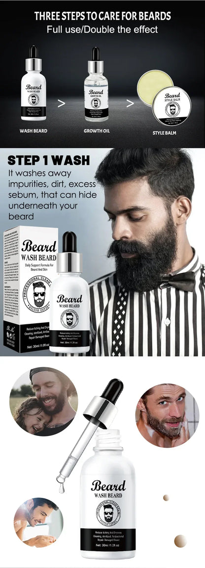 Men's Beard Kit Soft smooth And Easy To Take Care Of Natural Oils Brighten And Nourish Promote Growth Relieve Itching Of Beard - KHOY
