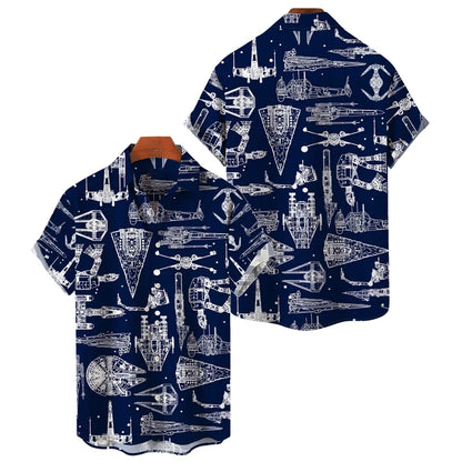 Hawaiian Shirt For Men/Women Summer Mens Retro Spaceships Print Y2k Streetwear T-Shirt Short Sleeve Oversized Shirt - KHOY