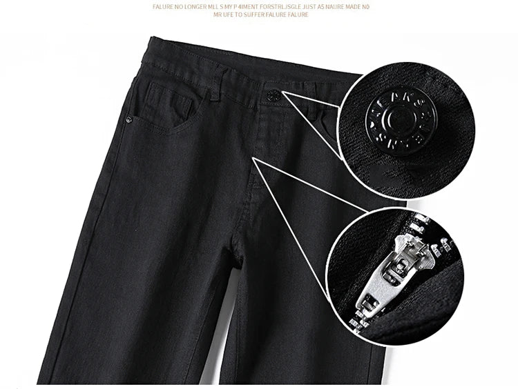 Men's pure black jeans Korean version trendy straight fit pants men's comfortable and elastic classic business jeans - KHOY