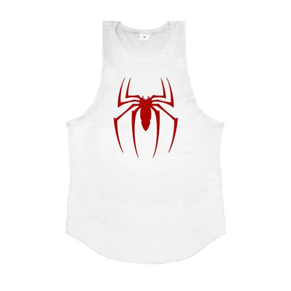 Red Spider Printed Running Tank Tops Gym Fitness Cotton Breathable Sleeveless T-Shirt Mens Bodybuilding Loose Training Clothing - KHOY