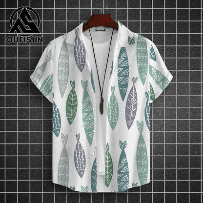 Hawaiian Shirt For Men Beach Casual Men's Short Sleeved Shirts New Cute Fish 3d Print Men's Shirt Oversized Men's Clothing 5xl - KHOY