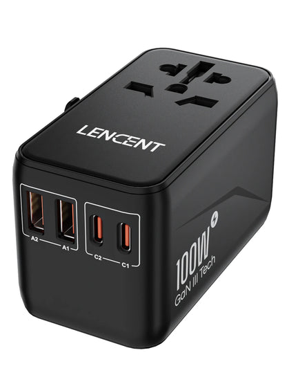 LENCENT 65W/100W GaN International Travel Adapter with 2USB 3 Type C GaN Fast Charging Adapter with EU AU US UK Plug for Travel - KHOY