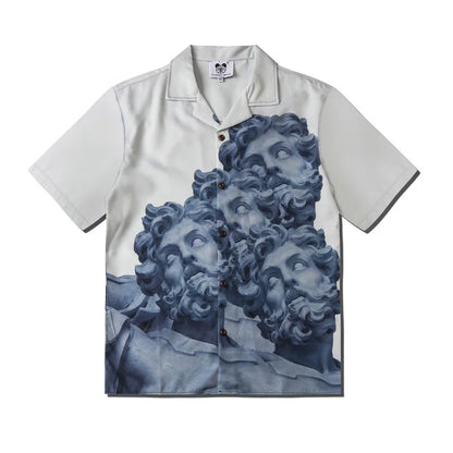 Hawaiian Shirt Y2K Hip Hop Statue Graphic Print Short Sleeve Beach Shirts 2025 Men Summer Short Sleeve Button Blouse Streetwear - KHOY