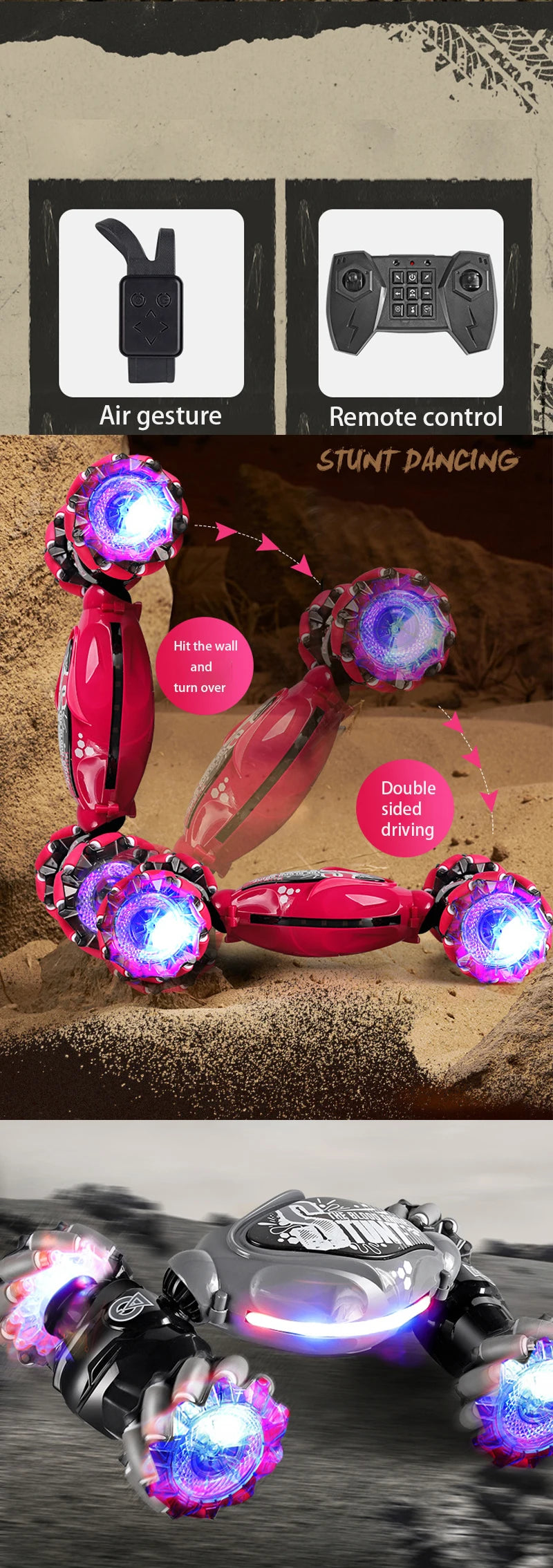 New 4WD RC Car Climbing Stunt LED Electric Cars Gesture Induction Deformation Twist Remote Controlled Car Electronic Toys Gifts - KHOY