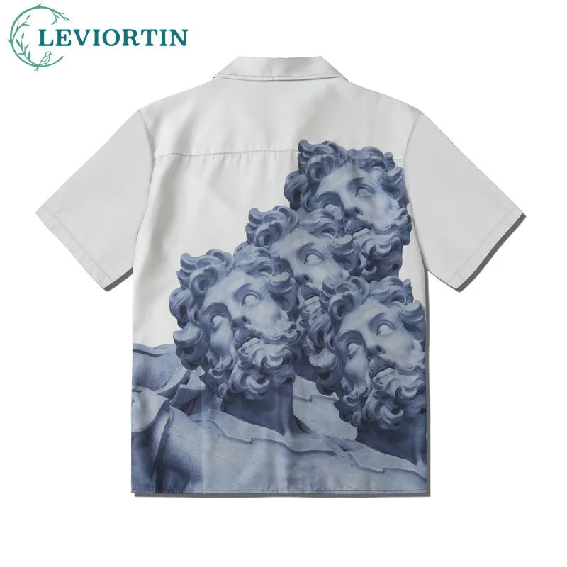Hawaiian Shirt Y2K Hip Hop Statue Graphic Print Short Sleeve Beach Shirts 2025 Men Summer Short Sleeve Button Blouse Streetwear - KHOY