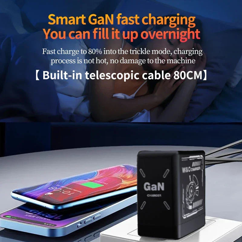 Xiaomi GaN120W Ultra Fast Charger With Retractable Type-C Lightning Cable Fast Charging Adapter For iPhone16 iPad Samsung Huawei - KHOY