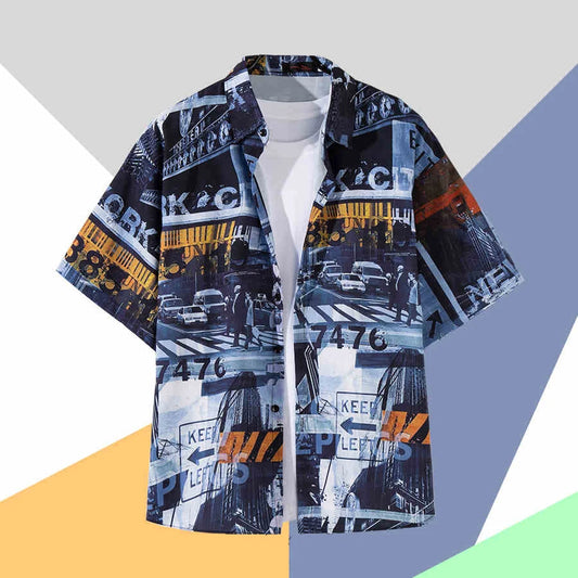 2025 Hawaiian Shirt For Men Orange Green Striped Refreshing Beach Style Fashion Trend Shirt Men And Women Seaside Holiday Shirt - KHOY