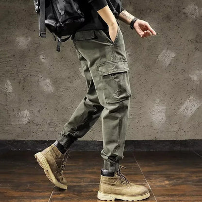 Men Cargo Pants Male Vintage Multi Pocket Loose Fit American Style Casual Cloth Pants High Street Outdoor Resistant Work Pants - KHOY