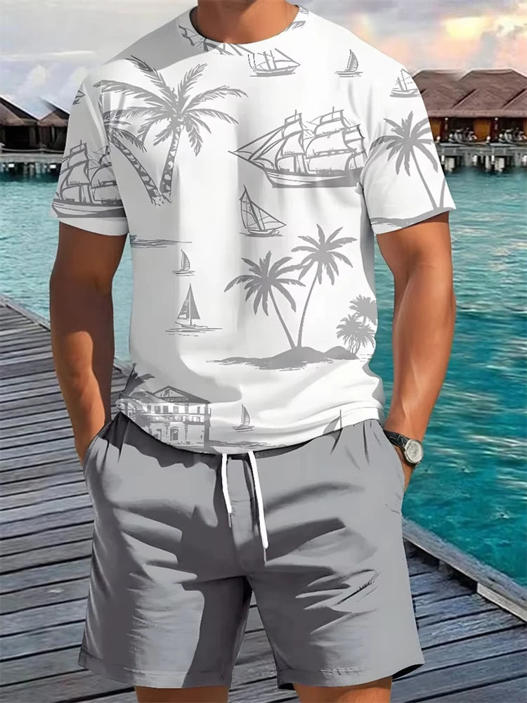 Hawaiian print T-shirt, summer unisex short-sleeved shirt, new round neck casual short-sleeved shirt, outdoor sportswear - KHOY