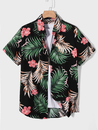 Hawaiian Vacation Shirt for Men - Soft, Airy & Colorful Short Sleeve Top with Palm Tree & Ocean Wave Designs - KHOY