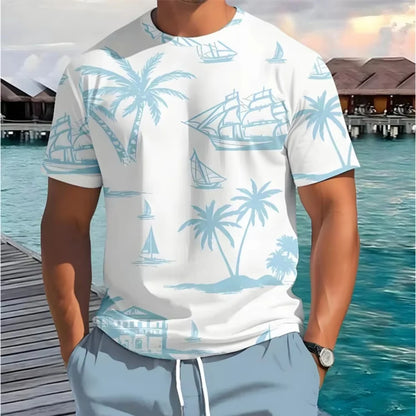 Hawaiian print T-shirt, summer unisex short-sleeved shirt, new round neck casual short-sleeved shirt, outdoor sportswear - KHOY