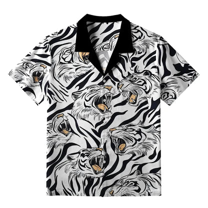 Hawaiian Shirt Man Holiday Casual Loose Beach Fashion Tiger Printed Shirt Hawaii Funny Oversized Breathable Buttons Clothes Tops - KHOY