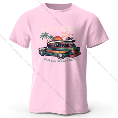 Hawaiian Holiday Printed Unisex Men Women T-Shirt Tees Tops 100% Cotton Aloha Flower Graphic Luau Party Outfit - KHOY