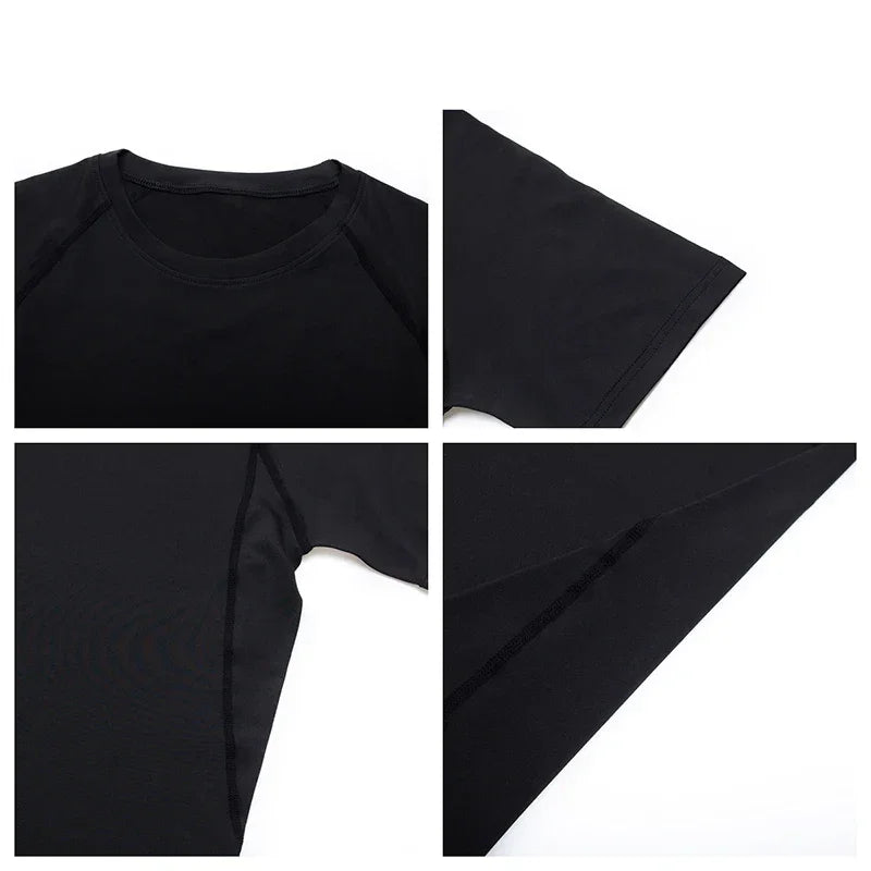 Men Compression Running T Shirt Fitness Tight Short Sleeve Tshirt Training Jogging Shirts Gym Sportswear Quick Dry Rashgard - KHOY