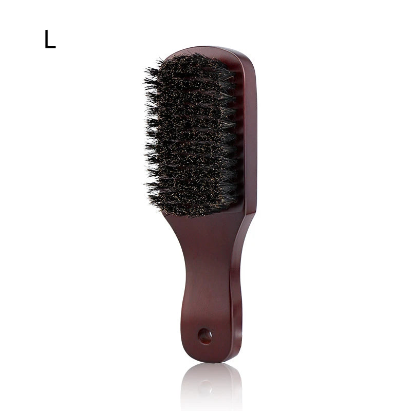 Men Beard Brush Wood Handle Boar Bristle Moustache Cleaning Brush Hairdressing Anti Static Barber Hair Styling Comb Tool - KHOY