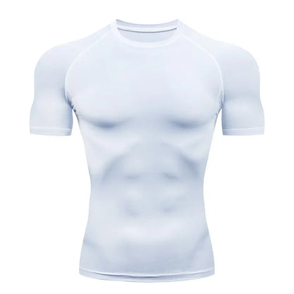 Men Compression Running T Shirt Fitness Tight Short Sleeve Tshirt Training Jogging Shirts Gym Sportswear Quick Dry Rashgard - KHOY