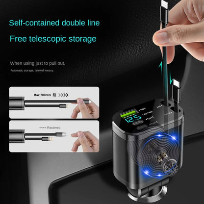 Car charger, car charger with retractable cable, car PD, car fast charging, super fast charging, flash charging, five in one cig - KHOY