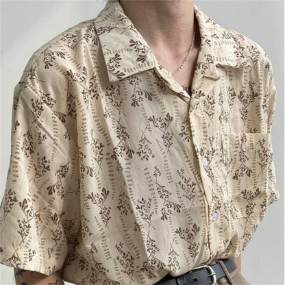 Hawaiian Shirt for Men Small Flower Cuba Collar Vintage Holiday Beach Couple Clothing Male Top Summer 2024 - KHOY