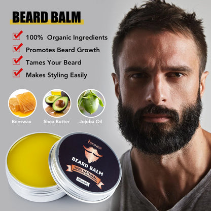 Beard Growth Kit For Men Barbe Hair Enhancerbeard Essential Oil Moisturizing Wax Growth Roller Comb Styling Scissors Beard Care - KHOY