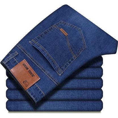 2025 NEW Men's Fashion Business Jeans Classic Style Casual Stretch Slim Jean Pants Male Brand Denim Trousers Black Blue - KHOY