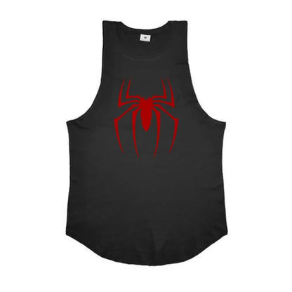 Red Spider Printed Running Tank Tops Gym Fitness Cotton Breathable Sleeveless T-Shirt Mens Bodybuilding Loose Training Clothing - KHOY