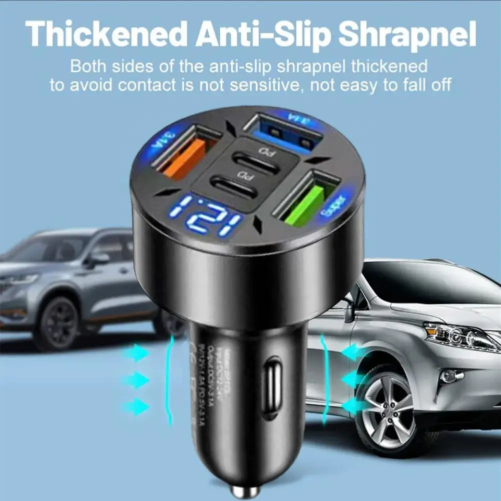 250W 5 Ports Car Charger Fast Charging PD QC3.0 USB C Car Phone Charger Type C Adapter In Car For IPhone - KHOY