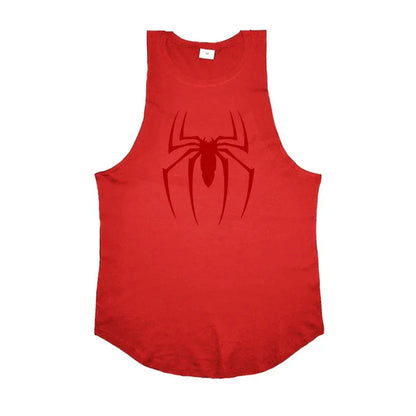 Red Spider Printed Running Tank Tops Gym Fitness Cotton Breathable Sleeveless T-Shirt Mens Bodybuilding Loose Training Clothing - KHOY