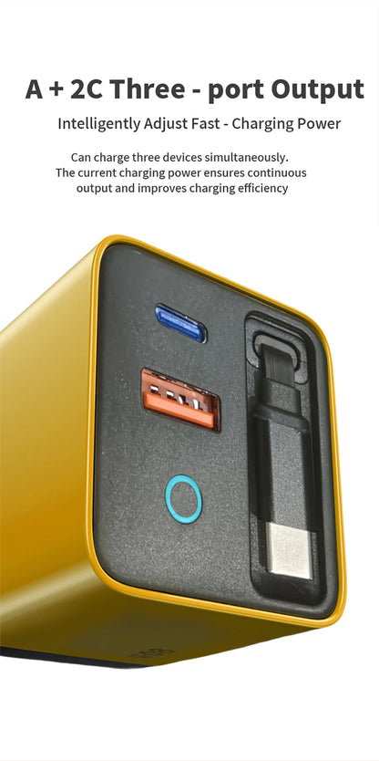 80W Super Fast Charge Type C USB Phone Charger With Telescopic USB C Cable For Iphone 16 15 Samsung Laptop With Light - KHOY