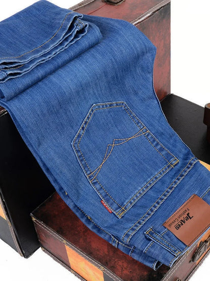 Men Fashion Straight Jeans Men 2025 New Stretch Slim Fit Pants Comfortable Soft Business Denim Trousers Male Brand Clothing - KHOY