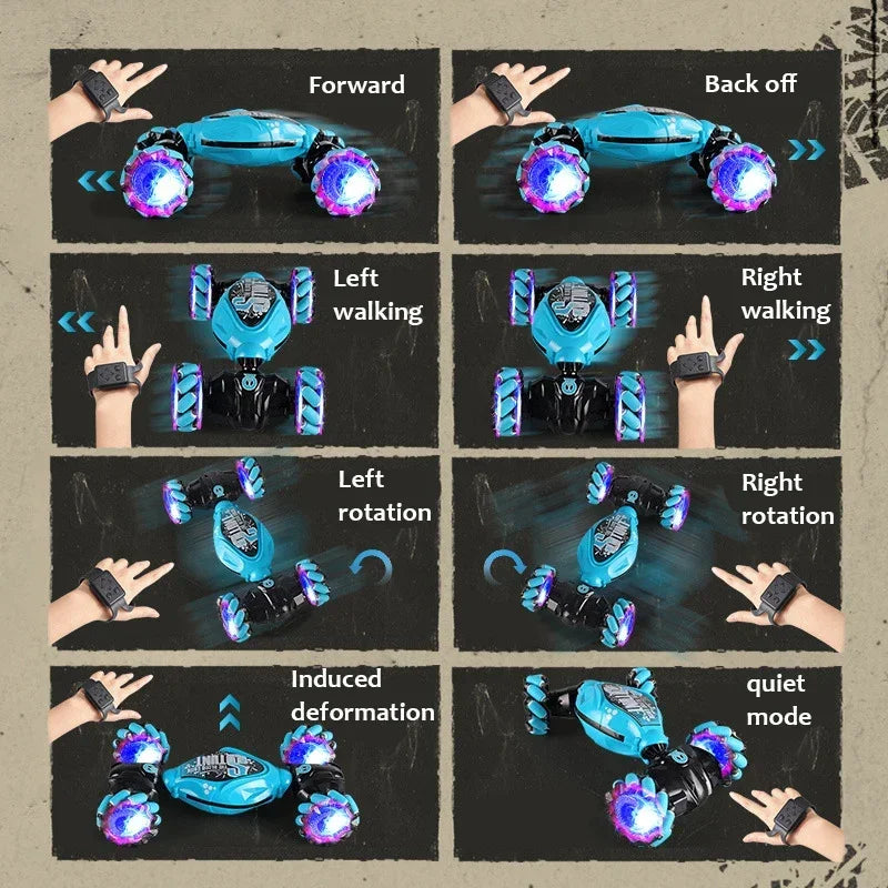 New 4WD RC Car Climbing Stunt LED Electric Cars Gesture Induction Deformation Twist Remote Controlled Car Electronic Toys Gifts - KHOY