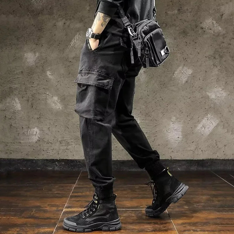 Men Cargo Pants Male Vintage Multi Pocket Loose Fit American Style Casual Cloth Pants High Street Outdoor Resistant Work Pants - KHOY
