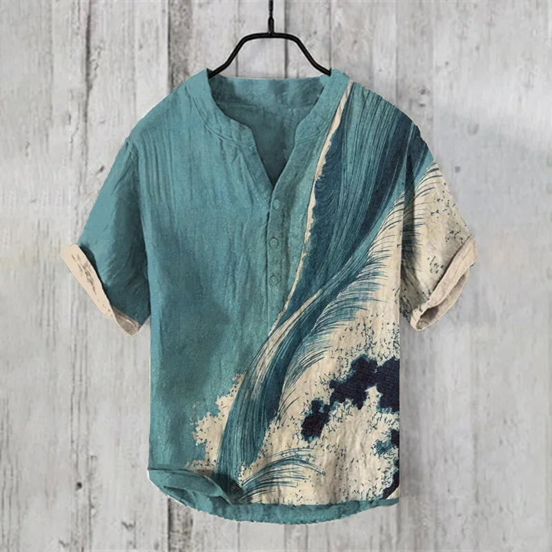 2024 Hawaiian Shirt Men's Stand Collar Short Sleeve Shirt Portrait 3D Printing Fashion Casual Bamboo Linen Top S-5XL - KHOY