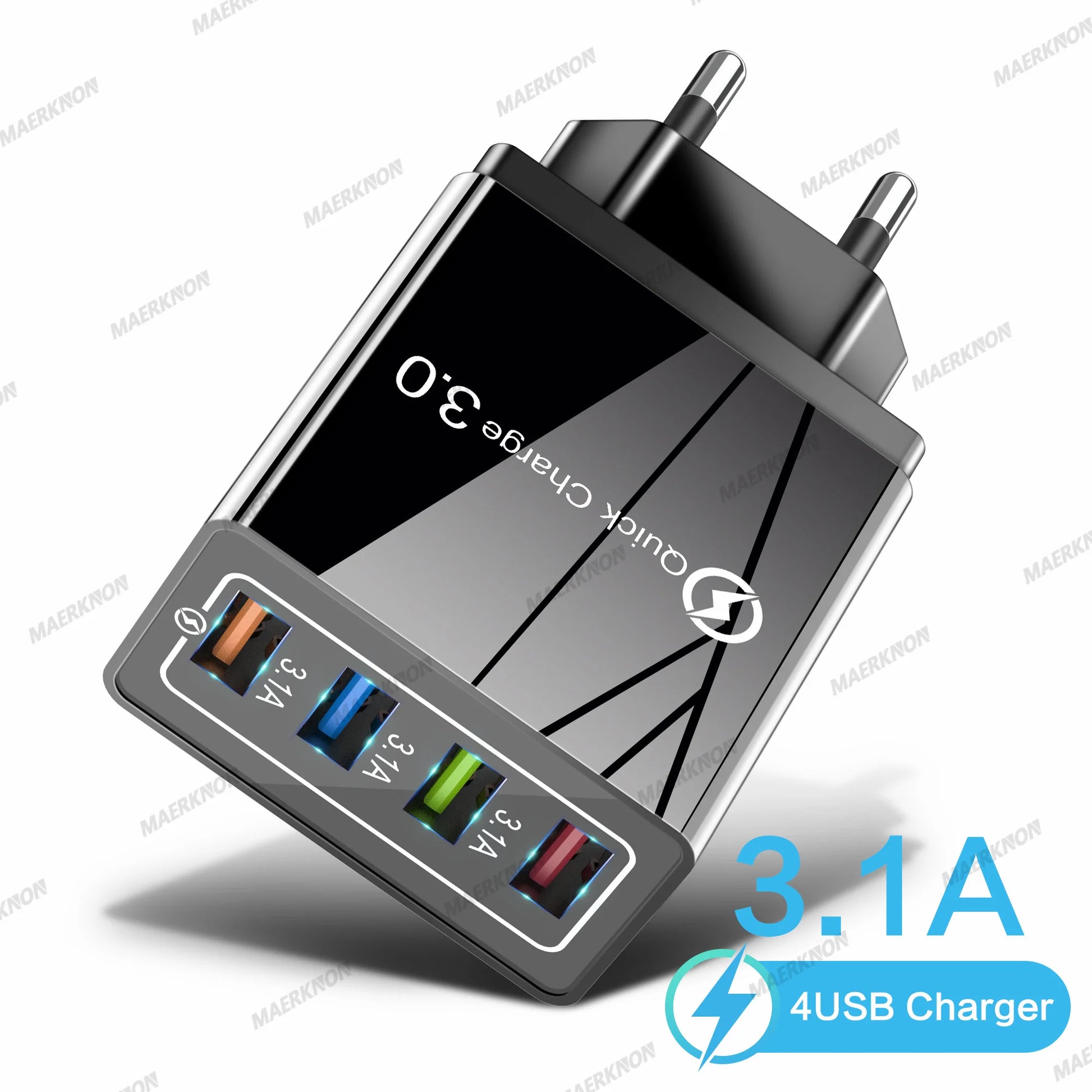3A USB Charger 4 Ports USB Quick Charge 3.0 EU US Plug For iPhone Samsung Xiaomi Poco Fast Charging Mobile Phone Charger Adapter - KHOY
