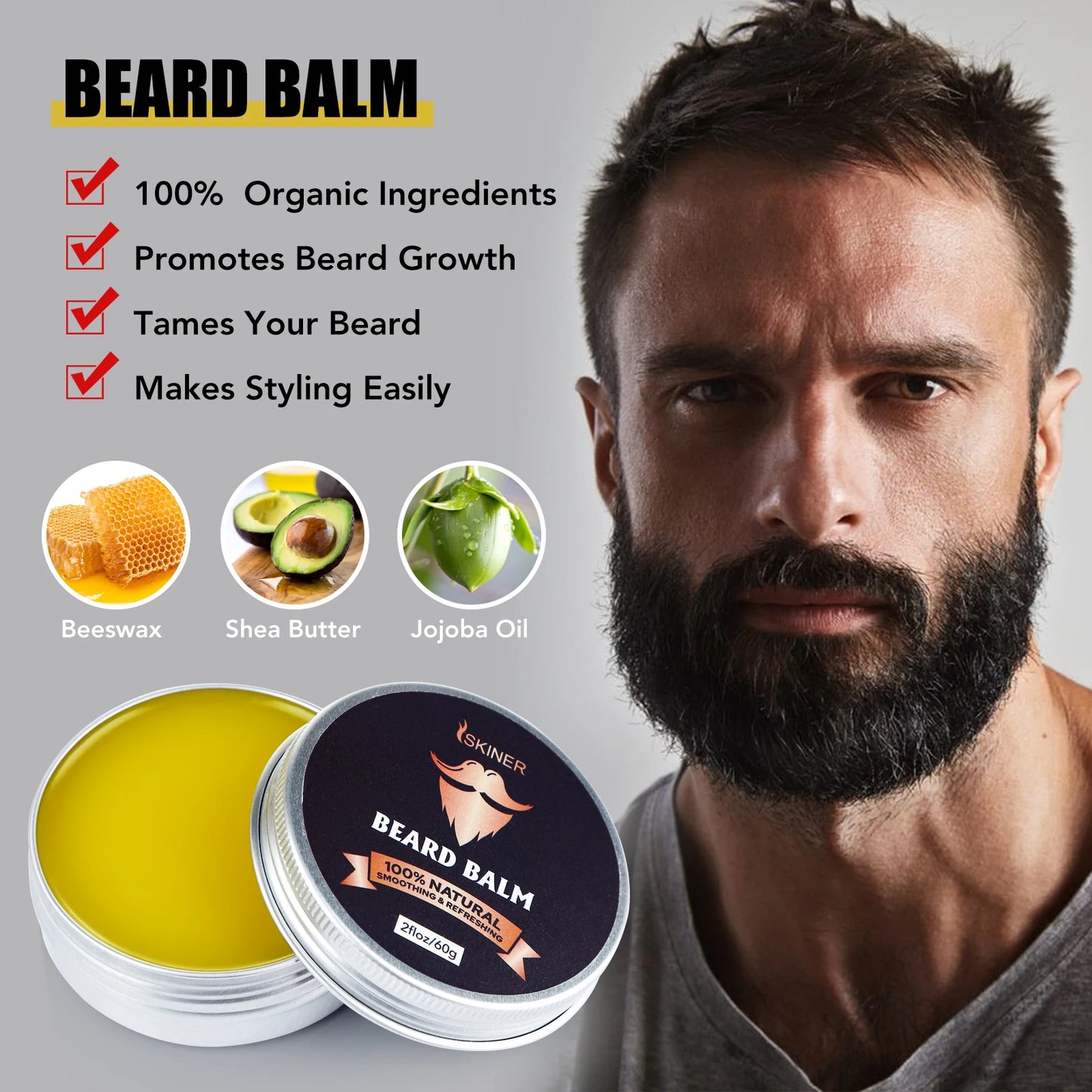 Beard Growth Kit For Men Barbe Hair Enhancerbeard Essential Oil Moisturizing Wax Growth Roller Comb Styling Scissors Beard Care - KHOY