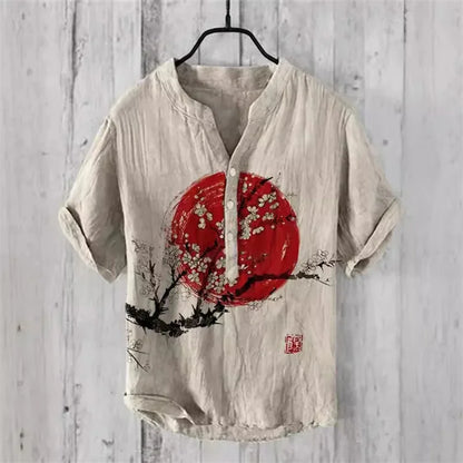 2024 Hawaiian Shirt Men's Stand Collar Short Sleeve Shirt Portrait 3D Printing Fashion Casual Bamboo Linen Top S-5XL - KHOY
