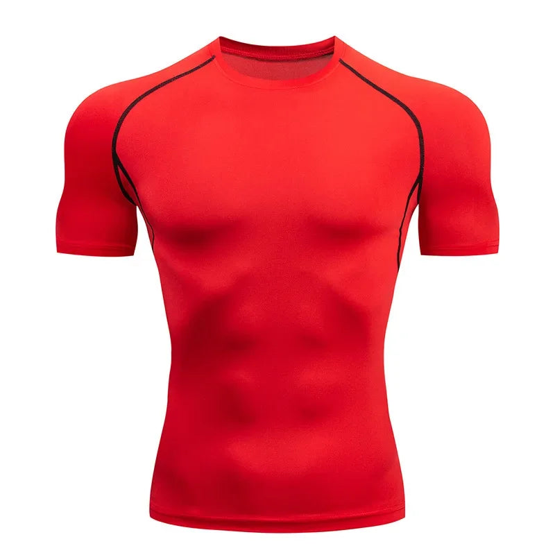 Men Compression Running T Shirt Fitness Tight Short Sleeve Tshirt Training Jogging Shirts Gym Sportswear Quick Dry Rashgard - KHOY