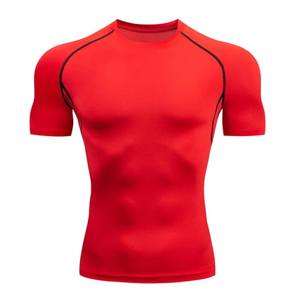 Men Compression Running T Shirt Fitness Tight Short Sleeve Tshirt Training Jogging Shirts Gym Sportswear Quick Dry Rashgard - KHOY