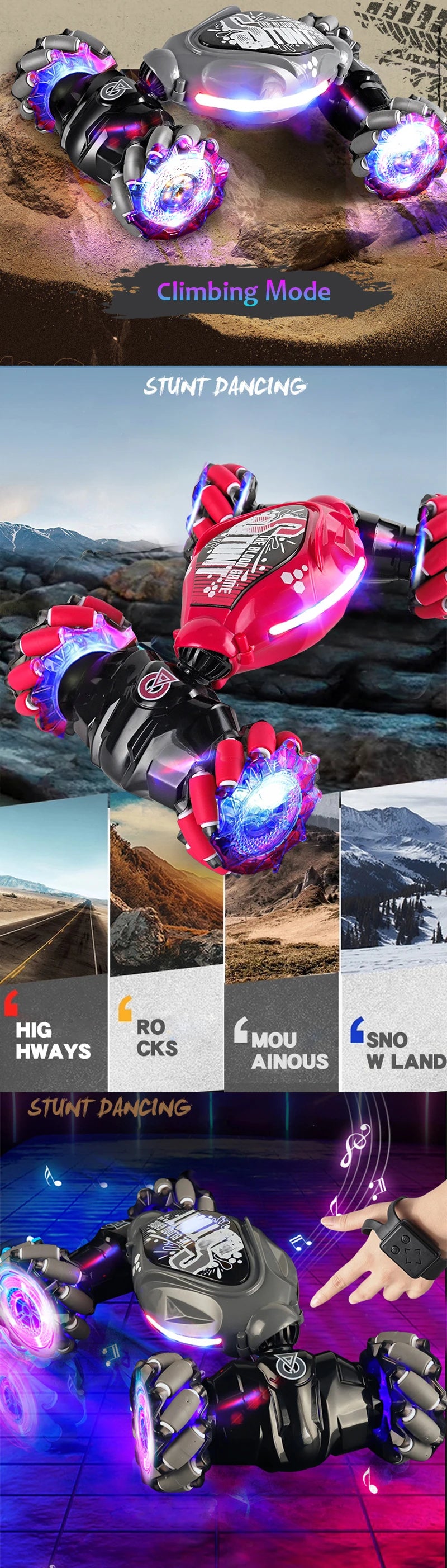 New 4WD RC Car Climbing Stunt LED Electric Cars Gesture Induction Deformation Twist Remote Controlled Car Electronic Toys Gifts - KHOY