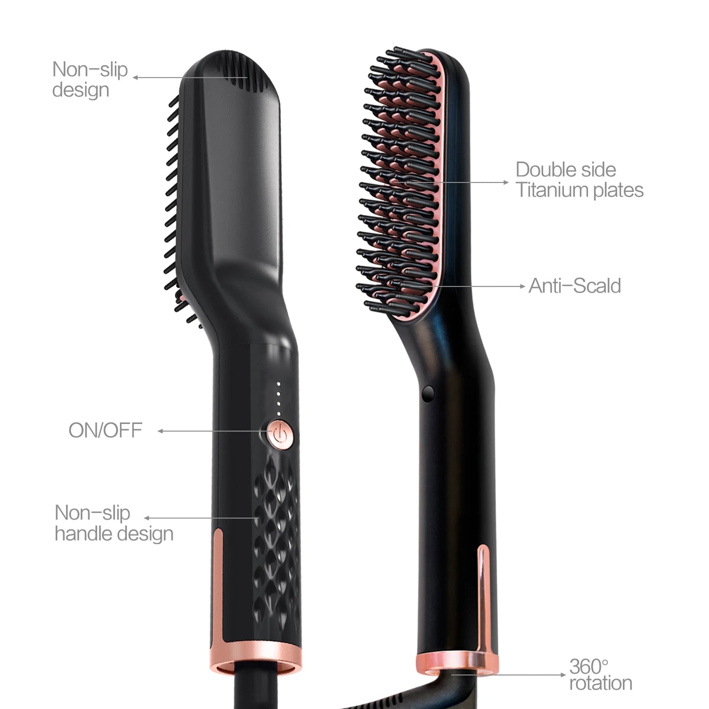 Hot Comb Straightener Heating Comb For Men Beard Electric Negative Ion Hair Straightening Brush Wet Dry Use Quick Hair Styler - KHOY