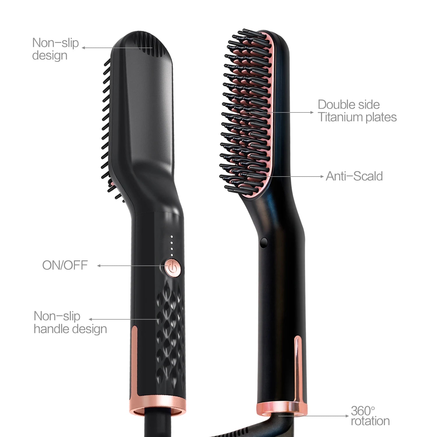Hot Comb Straightener Heating Comb For Men Beard Electric Negative Ion Hair Straightening Brush Wet Dry Use Quick Hair Styler - KHOY