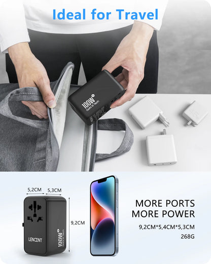 LENCENT 65W/100W GaN International Travel Adapter with 2USB 3 Type C GaN Fast Charging Adapter with EU AU US UK Plug for Travel - KHOY