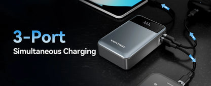 Vention Power Bank 20000mAh 65W PD Fast Charger with Built-in Type-C Cable External Spare Battery Portable Power Bank for Laptop - KHOY