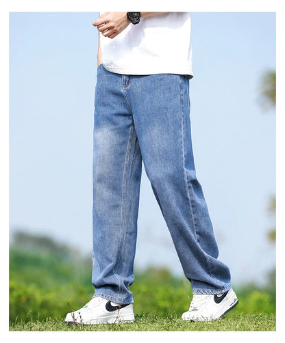 Men's Straight-Leg Jeans, Minimalist for All Seasons, Loose with Drape, Narrow-Wide Leg, Retro Casual Long Pants, Sizes 28-38 - KHOY